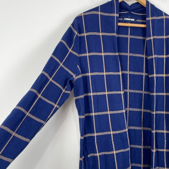 Lands End Lightweight Cardigan Medium Open Front Blue Check Pockets Long Sleeve - Picture 3 of 9